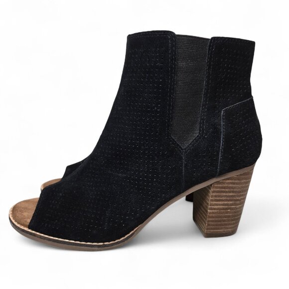 Toms Majorca Black Suede Open Toe Bootie Heels 10 - Picture 2 of 11